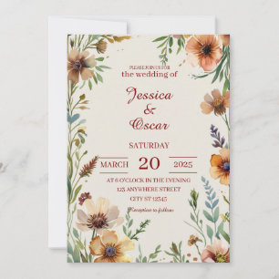 Vintage-Inspired Watercolor Wildflowers Wedding Invitation