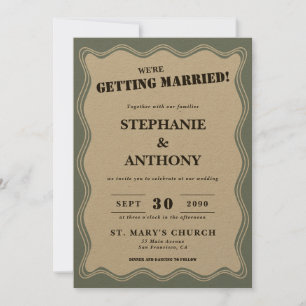 VIntage Inspired Wavy Border on Sage Green Wedding Invitation