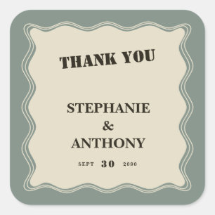 VIntage Inspired Wavy Border on Sage Green Wedding Square Sticker