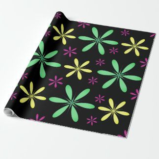 Vintage-inspired whimsical floral black colorful wrapping paper