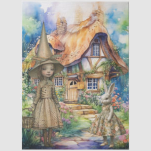 Vintage Inspired Whimsical Girl, Rabbit & Cottage Tissue Paper