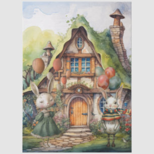 Vintage Inspired Whimsical Rabbits & Cottage  Tissue Paper