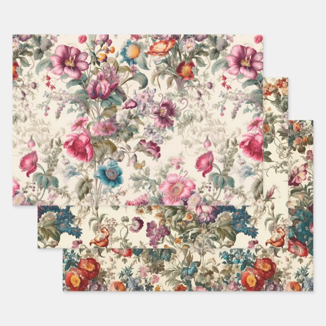 Vintage Inspired Wildflowers Wrapping Paper Sheet (Set)
