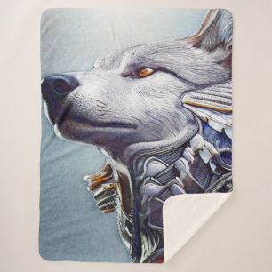 Vintage-Inspired Wolf Head Art - Nostalgic Sherpa Blanket