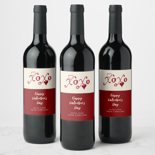 Vintage-Inspired XXOO Hand-Lettered Valentine Wine Label (Bottles)