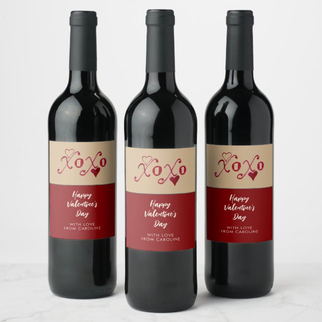 Vintage-Inspired XXOO Hand-Lettered Valentine Wine Label (Bottles)