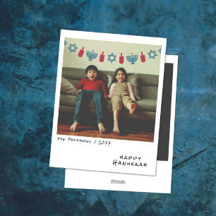 Vintage Instant Photo   Blue/Red Hanukkah Garland Holiday Card