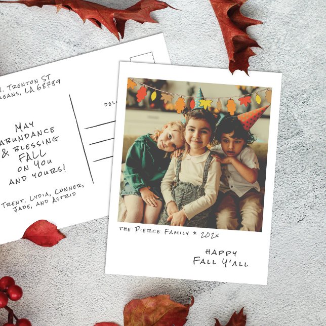 Vintage Instant Photo - Fall Leaves Garland Holiday Postcard (Creator Uploaded)