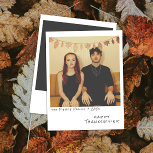 Vintage Instant Photo - Faux Foil Fall Leaves Holiday Card