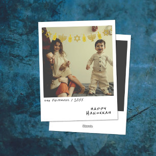 Vintage Instant Photo Gold Hanukkah Garland Holiday Card