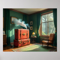Vintage Interior with Suitcases-Train and Smoke