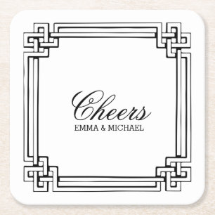 Vintage Interlocking Frame Personalised Wedding Square Paper Coaster
