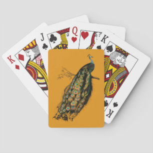 Vintage Intricate Peacock Mustard Yellow Playing Cards