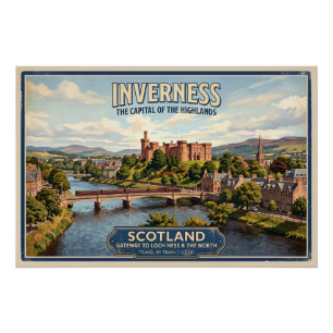 Vintage Inverness Scotland Railway Travel Poster