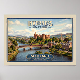 Vintage Inverness Scotland Railway Travel Poster