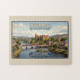 Vintage Inverness Scotland Railway Travel Poster Jigsaw Puzzle