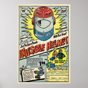Vintage Invisible Helmet Advertisement Art Poster