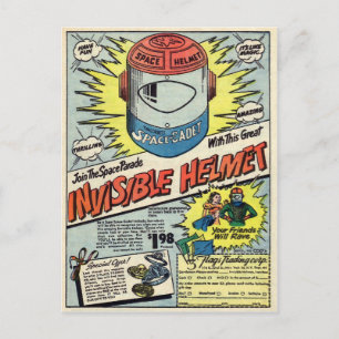 Vintage Invisible Helmet Advertisement Postcard
