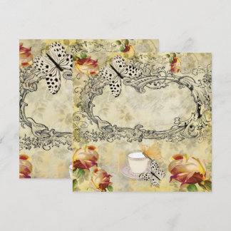 Vintage Invitation Cups and Butterflies Decoupage