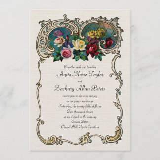 Vintage invitation with frame and roses