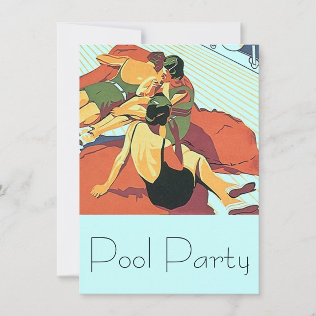 Vintage Invitations Pool Party Cool Deco Swimmers (Front)