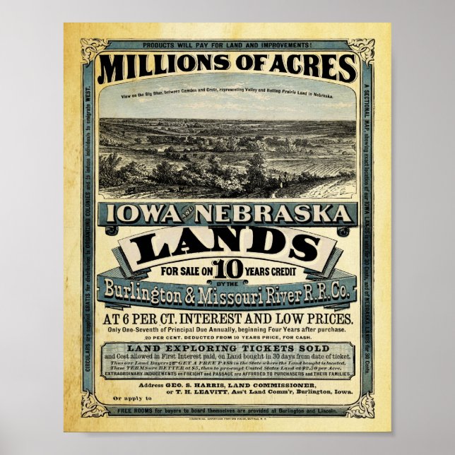 Vintage Iowa and Nebraska Land Sale Print (Front)