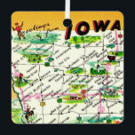 Vintage Iowa Postcard Map Metal Tree Decoration<br><div class="desc">A great vintage postcard map of the State of Iowa repurposed on an ornament.</div>