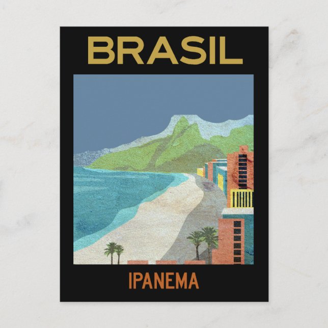 Vintage Ipanema Brazil Beach Travel Postcard (Front)