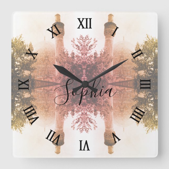Vintage Iran Isfahan royal mosque Square Wall Clock (Front)