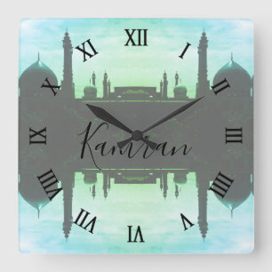 Vintage Iran Qom Mosque of Fatima Square Wall Clock