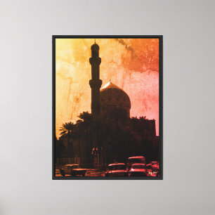 Vintage Iraq Baghdad mosque taxis Canvas Print