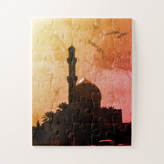 Vintage Iraq Baghdad mosque taxis Jigsaw Puzzle (Vertical)