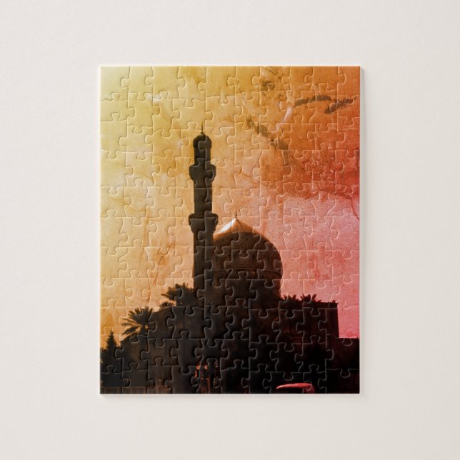 Vintage Iraq Baghdad mosque taxis Jigsaw Puzzle (Vertical)