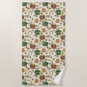 Vintage Ireland Icon Pattern Beach Towel