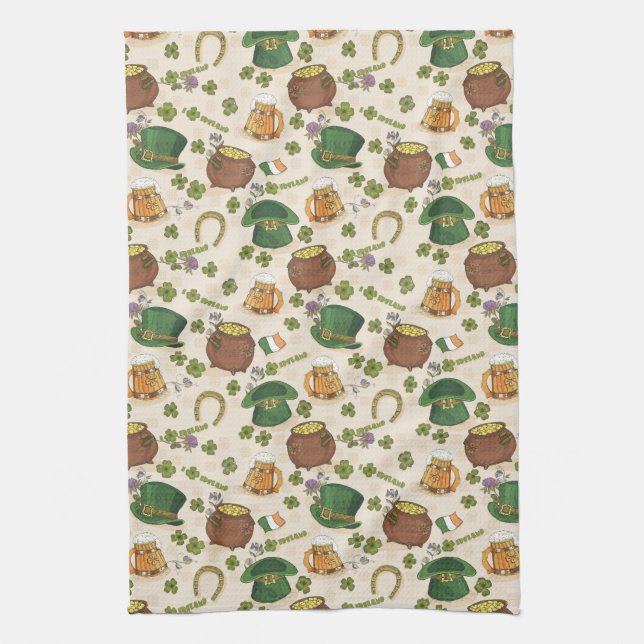 Vintage Ireland Icon Pattern Tea Towel (Vertical)