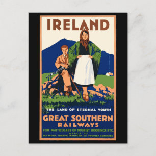 Vintage Ireland Travel Poster, Postcard
