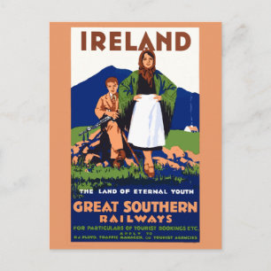 Vintage Ireland Travel Poster Postcard