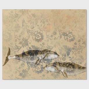 Vintage Iridescent Grunge Nautical Whale Wrapping Paper