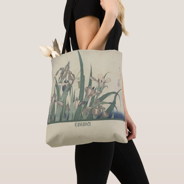 Vintage Iris and Grasshopper Tote Bag (Close Up)