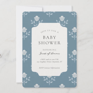 Vintage Iris Block Print Floral Baby Shower Invitation