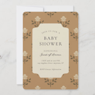 Vintage Iris Block Print Floral Baby Shower Invitation