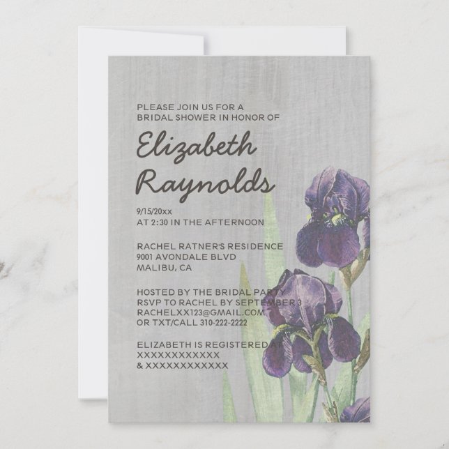 Vintage Iris Bridal Shower Invitations (Front)