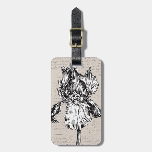 Vintage Iris Drawing Luggage Tag (Front Vertical)
