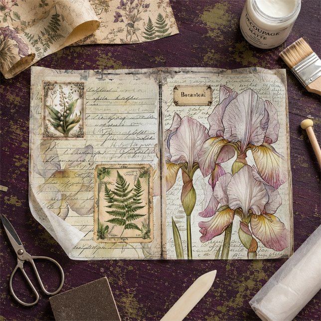Vintage Iris & Fern Botanical Decoupage Ephemera Tissue Paper (Creator Uploaded)