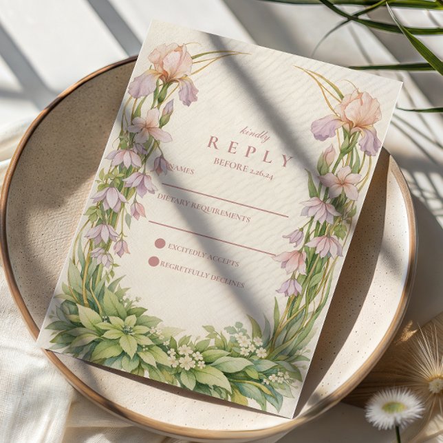 Vintage Iris Wildflower Botanical Wedding RSVP Card (Creator Uploaded)