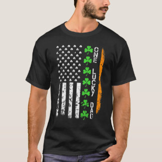 Vintage Irish American Flag One Lucky Dad St Patri T-Shirt