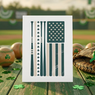Vintage Irish American Flag Shamrock Pride Art Holiday Card