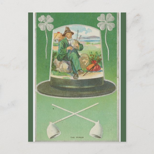 Vintage Irish Bagpiper St Patricks Day Postcard (Front)