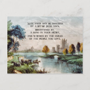 Vintage Irish Blessing and Scenic Castle Landscape Postcard