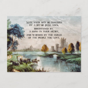 Vintage Irish Blessing and Scenic Castle Landscape Postcard
